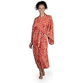 NOVICA Artisan Hand-Painted Long Kimono Patterned Robe with Pockets for Women Lightweight Loungewear from Indonesia 'Autumn Joy'