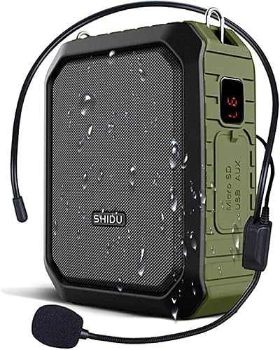 SHIDU Portable Voice Amplifier 18W with Wired Headset Mic IPX5 Bluetooth Speaker