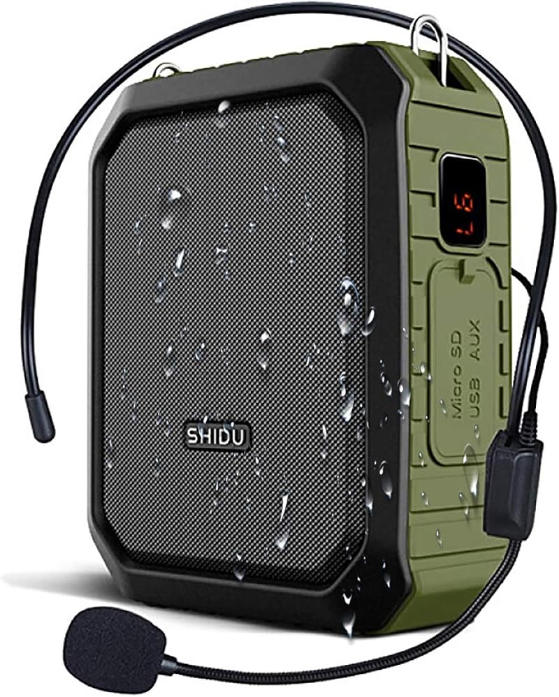 SHIDU Portable Voice Amplifier 18W with Wired Headset Mic IPX5 Bluetooth Speaker