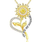 Valentine's Day Gift for Her-18k Gold Plated Sunflower Necklace for Women Wife Anniversary Birthday Gifts for Wife Her You Are My Sunshine Pendant Necklaces Gold Jewelry Gifts for Girlfriend Mom