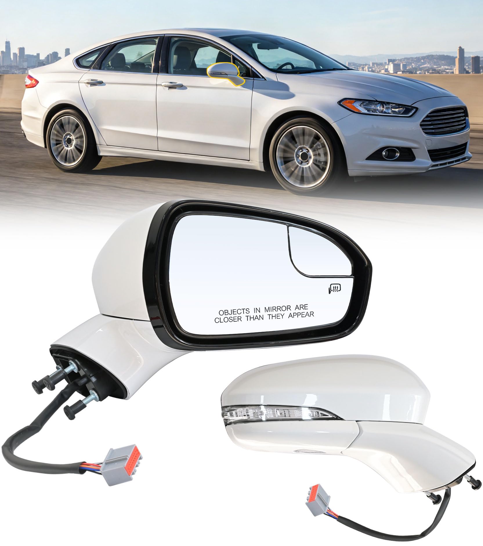 Photo 1 of YUWUTF Passenger Side Mirror Assembly Compatible with 2013-2022 Ford Fusion Sedan,Right Power Mirror with Heated,Turn Signal, and Puddle Light DS7Z17682BA?Right White)