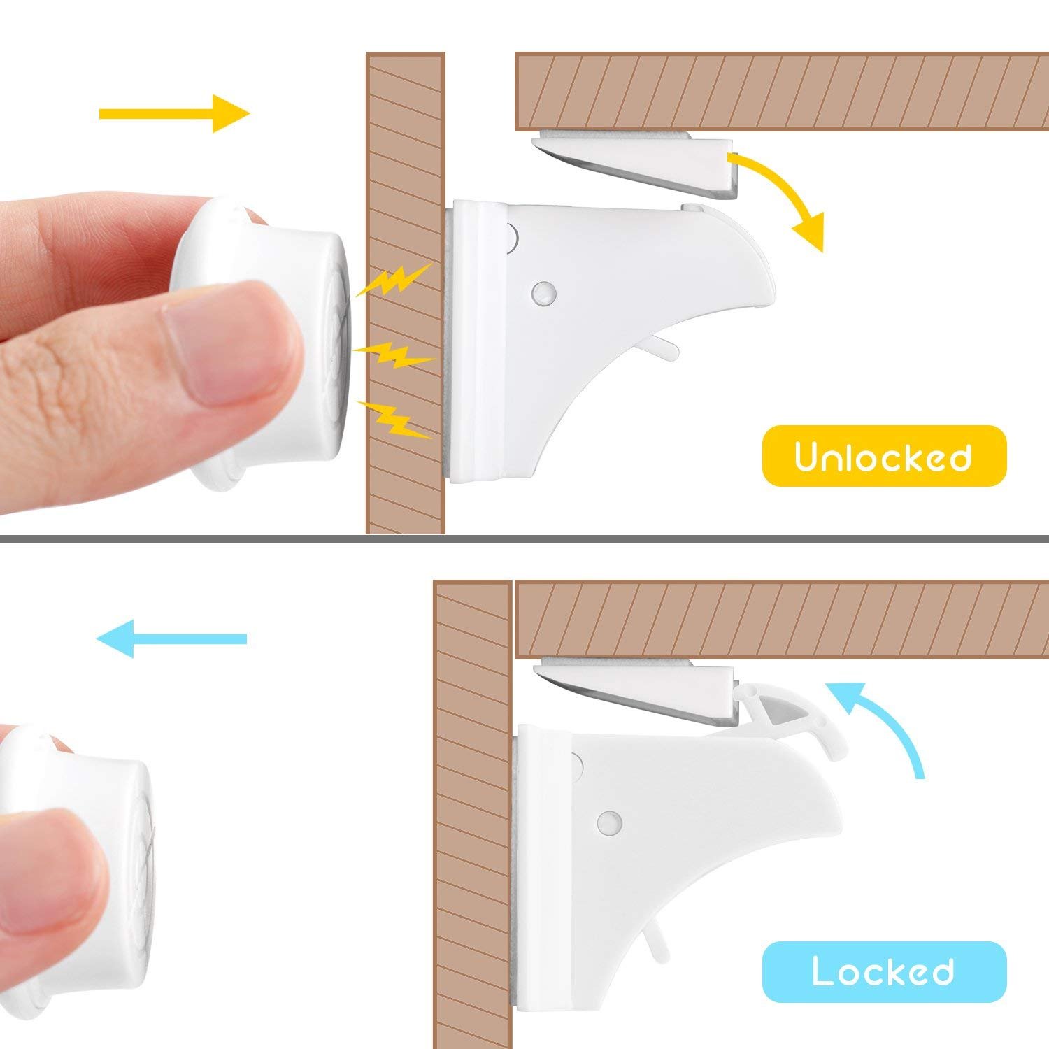 Cierres Seguridad Bebé,Levin Cerradura Magnética Con 10 Cierres 2 Llaves para Armario,Guardarropa,Con 3M Pegatinas Adhesivas Protege Niños