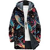 MARSVOVO Cool Hippie Long Cardigan Hoodies for Men Zipper Fleece Lined Knit Coat Skull Animal Print Graphic Jackets