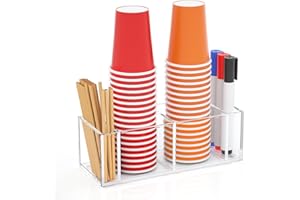 Richboom Cup Holder with Marker Slot - Double Plastic Cup Holder Clear Acrylic Countertop Disposable Coffee Cup Dispenser Mark Your Cup and Drink Up Party Accessory Social Gathering Housewarming Gift