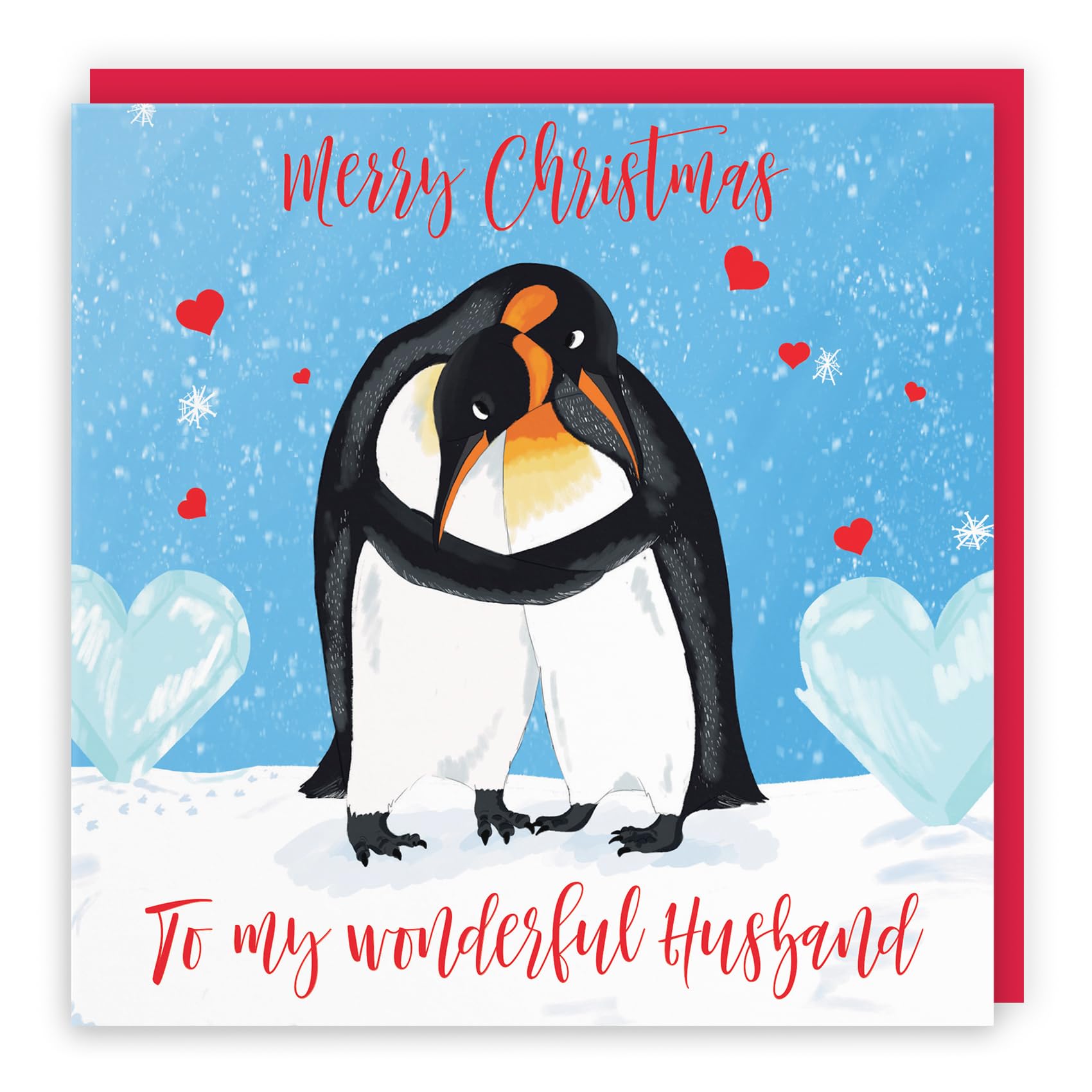 Hunts England - Romantic Husband Penguins Hugging Christmas Card - Merry Christmas - To My Wonderful Husband - Xmas Card - Cute Animals Collection