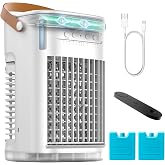 3-IN-1 Portable Air Conditioners, 5400mAh Built-In Battery Personal Evaporative Air Cooler Fan, 2 Ice Packs Portable Ac Unit with 1200ml Water Tank,white