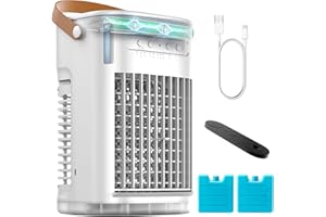 FLOWBREEZE Portable Air Conditioners w/Remote, 5400mAh Built-in Battery, Mini Air Conditioner, 1.2L Water Tank & Ice Box, Auto-off Timer, Evaporative Air Cooler With 3Speeds, Desktop Fan For HomeOutdoors
