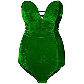 Choies Women's Burgundy/Black Sexy Plunge Neck Strapless Cross Back Velvet Bodysuit