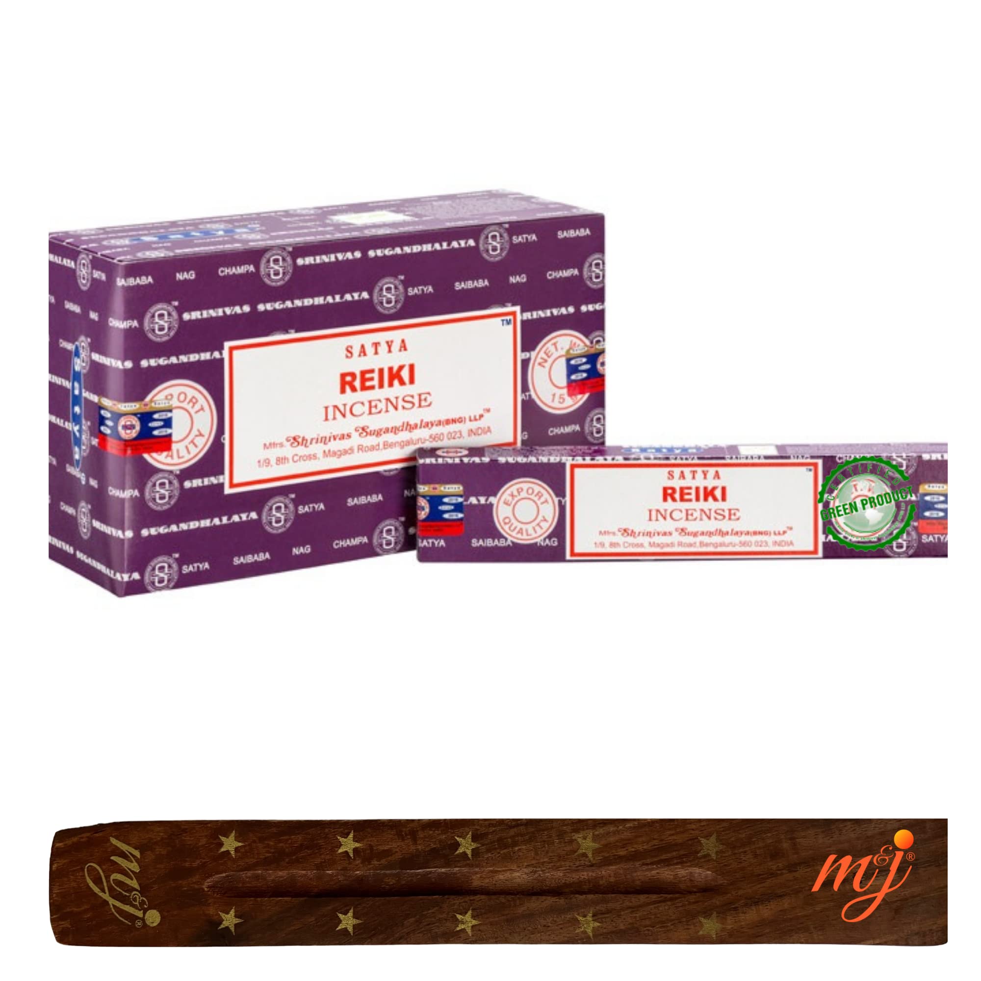 Original Satya Nag Champa Reiki Incense Sticks | with M&J incense sticks holder | Full Box | for Aromatherapy, Spa, Yoga, Weddings, Meditation, Healing, Positivity and Relaxation