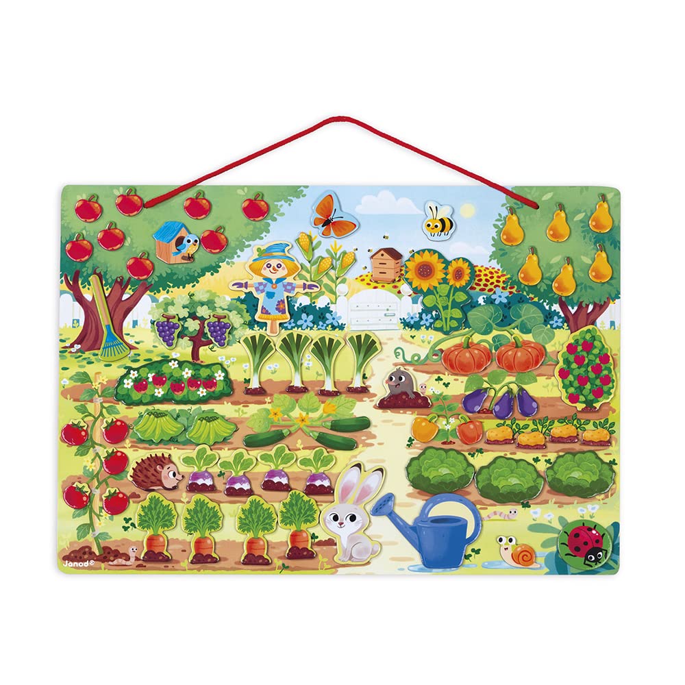 Janod - My Magnetic Garden - Wooden Early Learning Educational Toy - 70 Magnets Included - Ages 3 and up - J05463