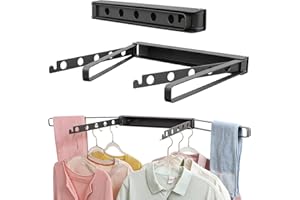 CELSOL Wall Mounted Drying Rack, Space-Saving 180° Foldable Clothes Drying Rack, Heavy-Duty Aluminum Laundry Rack with 4 Rods & 12 Hanger Holes, Large Capacity for Laundry Room, Bathroom, Balcony