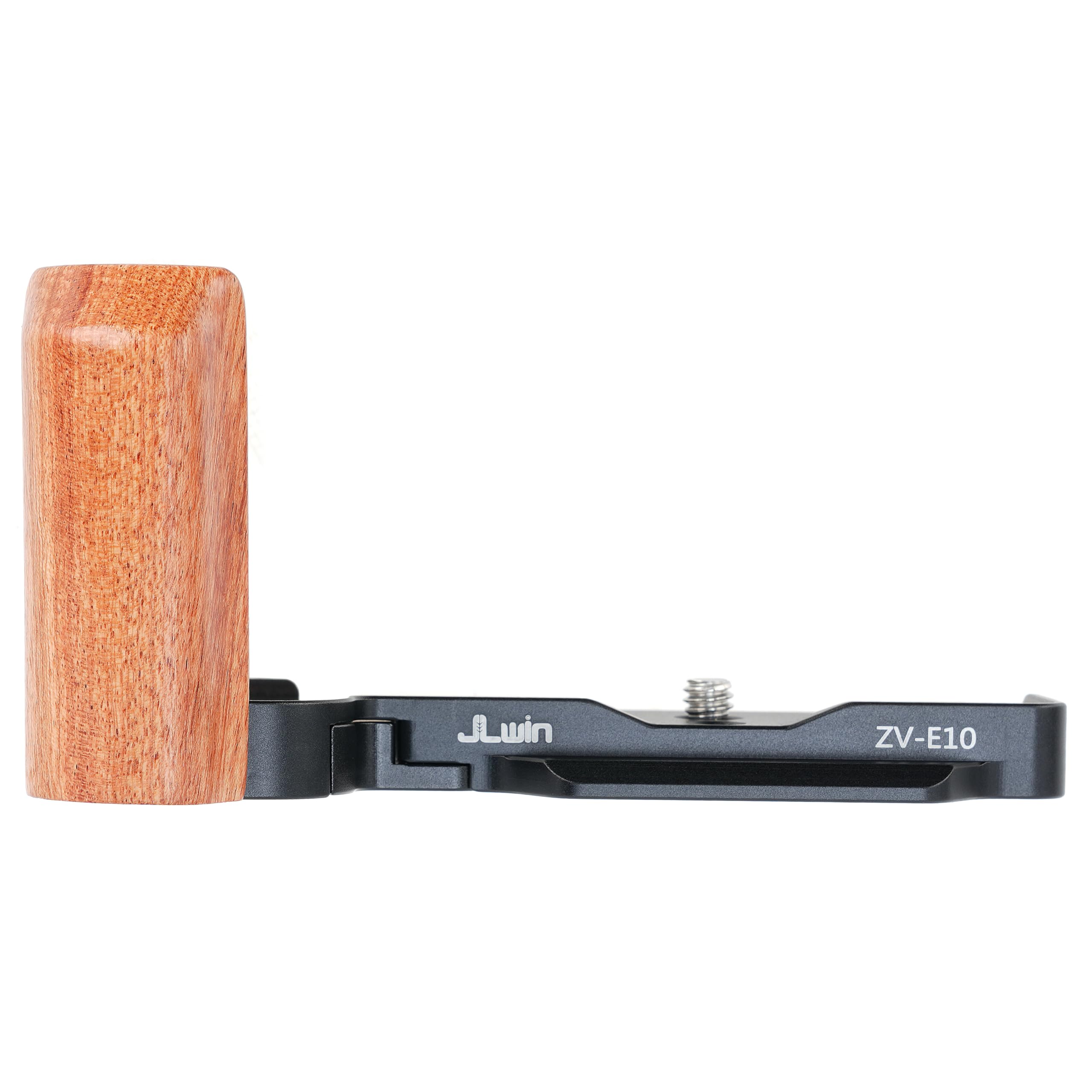 Photo 1 of JLWIN Wooden Hand Grip L Bracket for Sony ZV-E10 Camera, with Built-in Bottom Quick Release Plate for Arca for Quickly Switch on Gimbal/Tripods/Handheld Shooting (Black)