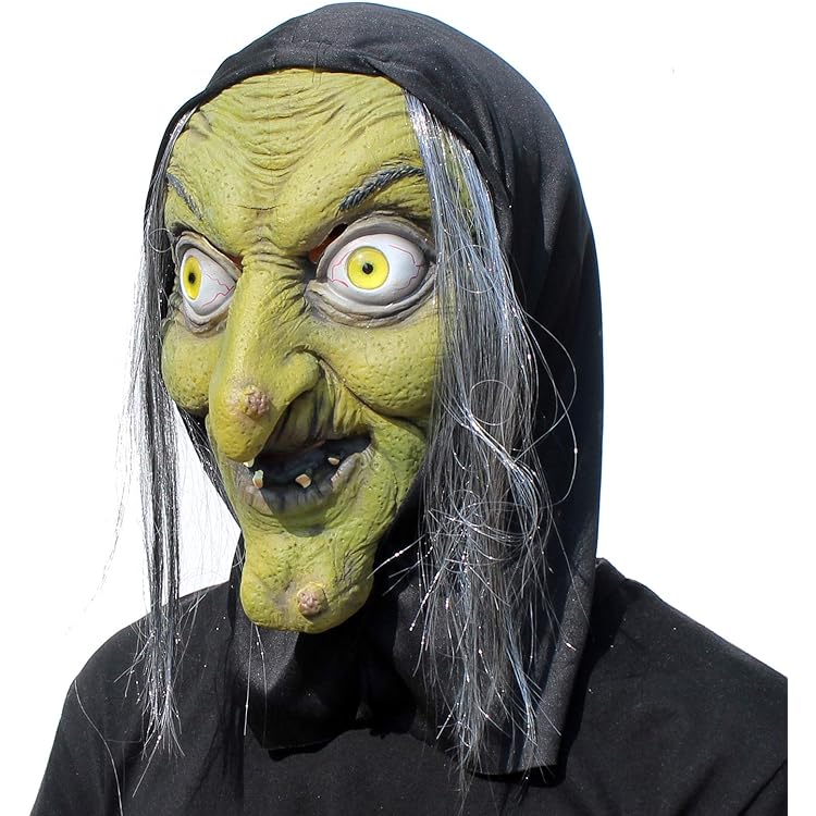 Masque De Sorcière Verte Avec Cheveux En Latex