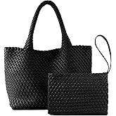 SporGenius Woven Tote Bag Large Vegan Leather Totes Bag, Fashion Handwoven Purses for Women