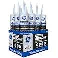 GE Supreme Silicone Caulk for Window & Door - 100% Waterproof Silicone Sealant, 7X Stronger Adhesion, Shrink & Crack Proof - 10 oz Cartridge, Clear, Pack of 12