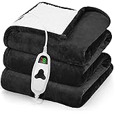 greenoak Heated Blanket Electric Throw 50"X60", Heating Blanket with 10 Heat Levels 8 Hours Auto-Off,Fleece Soft Blanket, Birthday Gifts for Grandma Seniors, Lacquered Black