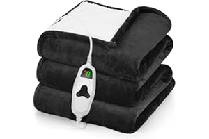 greenoak Heated Blanket Electric Throw 50"X60", Heating Blanket with 10 Heat Levels 8 Hours Auto-Off,Fleece Soft Blanket, Birthday Gifts for Grandma Seniors, Lacquered Black