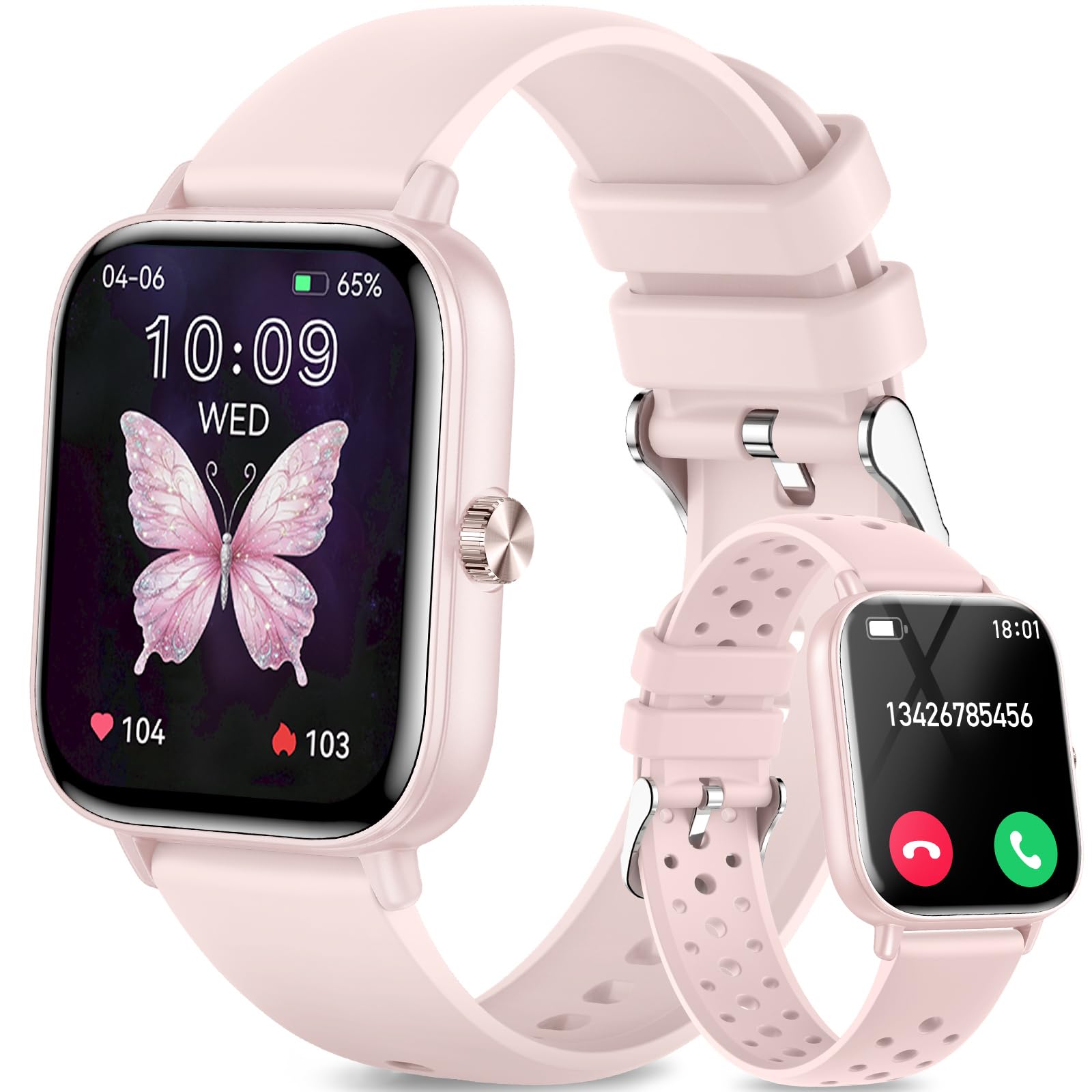 Smart Watches for Women Answer/Make Calls, 1.83" Women Smart Watch with Heart Rate/Blood Pressure/SpO2 Monitor, 100+ Sport Mode, IP68 Waterproof Fitness Tracker Compatible with Android iOS Pink