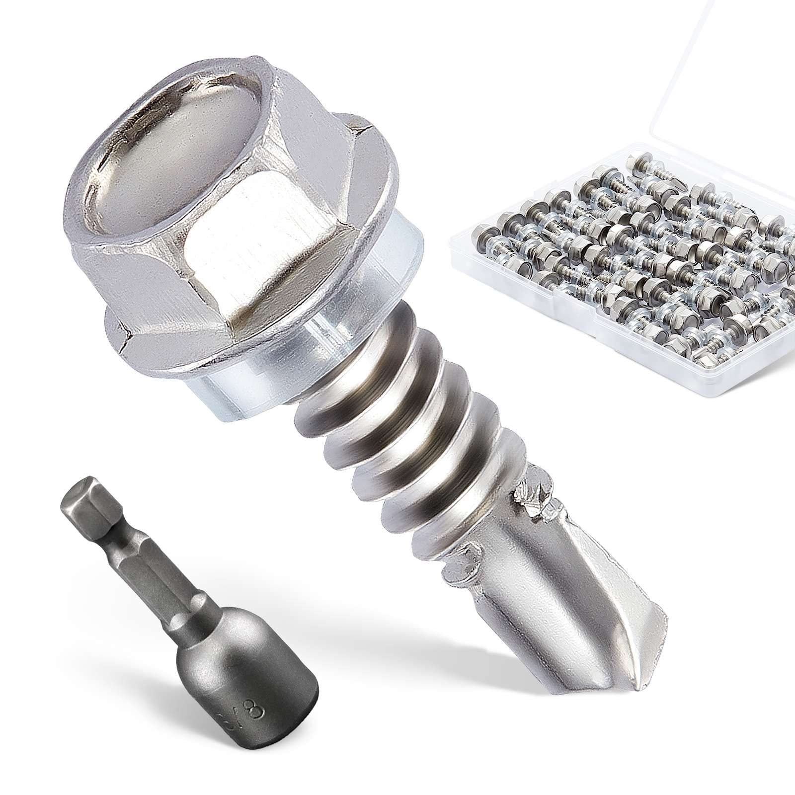 Litorange 81 PCS MM5.5x25mm 410 Stainless Steel Self Drilling Hex Head Screws, Hex Head Self Tapping Screws with Hex Socket for Ventilation Pipes, Fans, Metal Rails