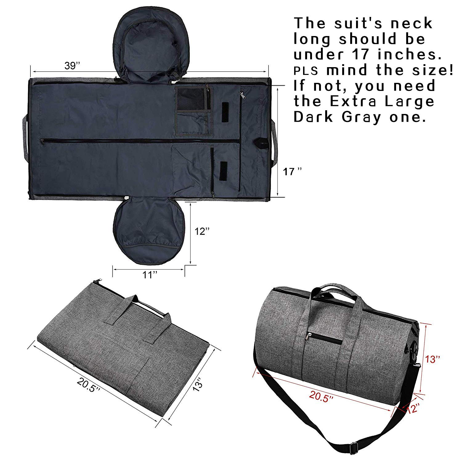 BUG Garment Duffle Bags For Travel, Convertible Carry On Garment Bag With Shoulder Strap, Shoes Compartment Carry on Mens Garment Bag For Suits, 2 in 1 Suit Bags For Men Travel