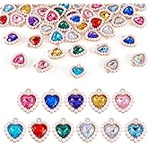 FASHEWELRY 44 Pieces Colorful Rhinestone Heart Charms with Pearl Crystal Sparkle Faceted Heart Bead Charms Pendants for Earrings Necklace Bracelet Valentines Day Jewelry Making Supplies