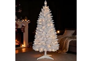 4ft Lighted Artificial White Christmas Tree | Leeheeyee Small Christmas Tree, Not Pre-lit White Tinsel Pine Trees with Lights, Ideal for Home, Office, and Xmas Tree Party Décor
