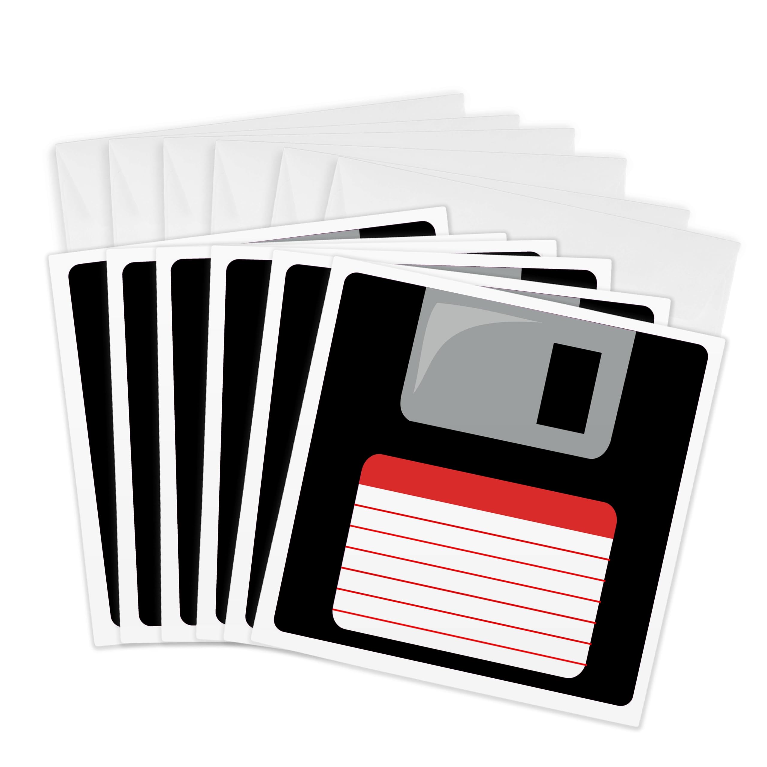 3dRose gc_57457_1 6 x 6-Inch "Retro 90S Computer Black Floppy Disk Graphic Design with Red Label - 1990S - Ninties Computer Tech" Greeting Card (Pack of 6)