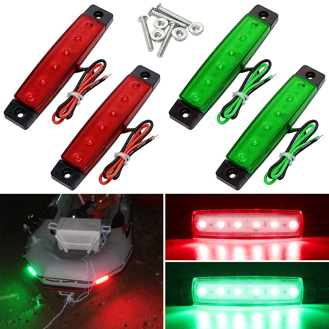 Shangyuan Navigation Lights, LED Boat Light for Bow Light, Marine Led Lights Strip for Kayak Pontoon Boat Dinghy Yacht Vessel Catamaran, with Screw Set & Foam Tape Bases, 2PCS Red and 2PCS Green