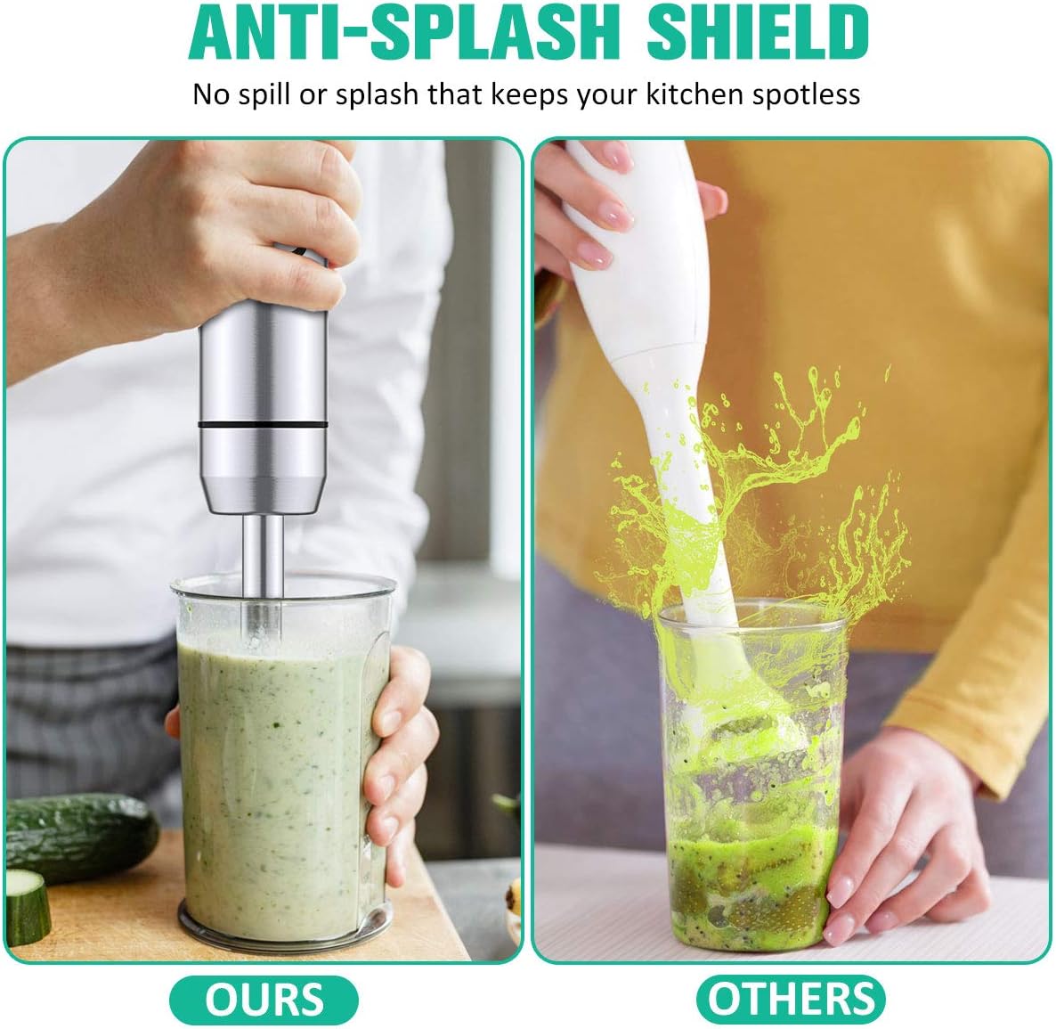 COMSOON Immersion Blender, 3-in-1 500W Multifunctional Hand Blender, Turbo Design & 8 Speed Stick Blender with Detachable Shaft, Whisk & Milk Frother for Making Smoothies, Puree, Baby Food, Soup, etc: Kitchen & Dining