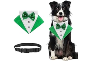 MIDUFRRY St.Patrick's Day Dog Tuxedo Bandanas Costume Pet Green Irish Outfits Adjustable Saint Patrick's Day Dog Scarf Bow Tie Collar for Large Dogs Cats Cosplay Party Dress Doggie Bibs (Green, Large)