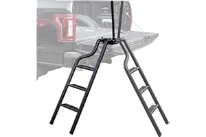 POKIAUTO 42" Rotatable Universal Pickup Truck Tailgate Ladder with Handle, Foldable Heavy Durty Truck Ladder Folding Tailgate Step with Wide Pedals for F150/Ram 1500 Accessories, Capacity 600 lbs