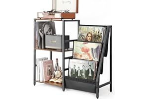 Bikoney Record Player Stand, Turntable Stand with 3-Tier Vinyl Record Storage, Record Player Table 200 Albums, End Table with Vinyl Display Holder Shelf, Record Player Cabinet Media Console for Stereo