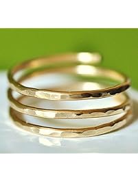 Adjustable hammered wire wrap coil ring, thumb ring, pregnancy ring - 14k gold filled