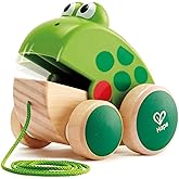 Hape Frog Pull-Along | Wooden Frog Fly Eating Pull Toddler Toy, 4.6 x 3.3 x 3.8 inches, Green