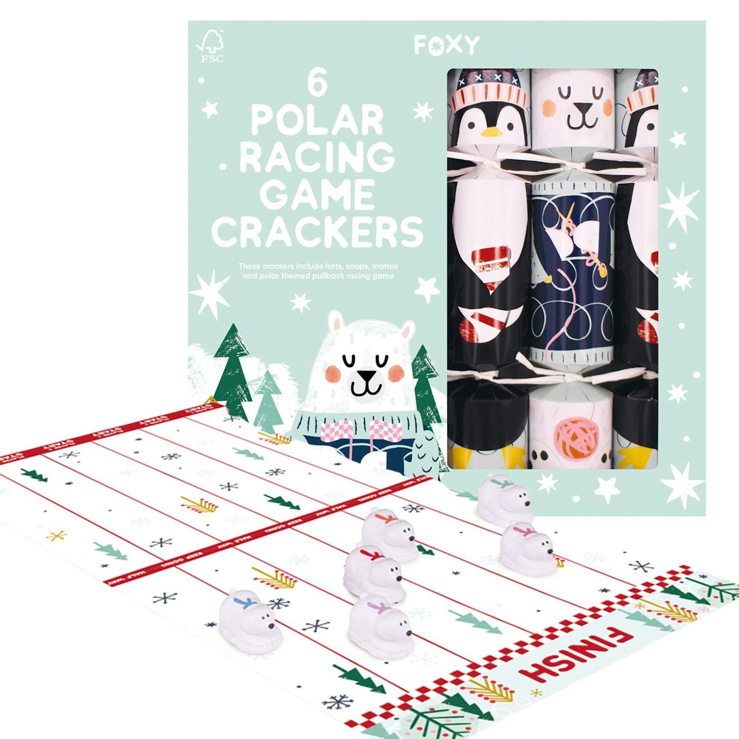 Celebration Crackers Foxy Polar Racing Game Christmas Crackers - 6 x 12 inch - FSC Mix Eco Crackers