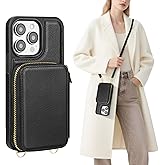 SkyEagle Compatible with iPhone 13 Pro Max Wallet Case for Women【RFID Blocking】 Crossbody Phone Case PU Leather Zipper Handbag Wrist Strap Cover Credit Card Holder,for Apple 13 Pro Max,Black
