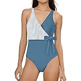 KISSB Girls Swimsuit Color Block One Piece Swimsuit Adjustable Straps Bow Design Girls Bathing Suit 7-16 Years