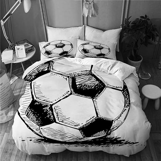 PENGTU Bedding Juego de Funda de Edredón,Blue Sketch Fútbol Balón ...