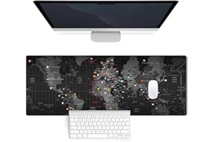 Gaming Mouse Pad Desk Pad, World Map Computer Game Mouse Mat Desk Mat with Stitched Edges Non-Slip Rubber Base, Extended Larg