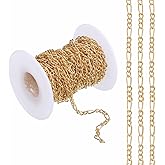 PATIKIL 16.4Ft Gold Tone Link Chain Roll for Jewelry Making, 4mm Wide Aluminum Twisted Link Chain Bulk for Jewelry Making DIY Craft Supplies Necklaces Bracelets Earring