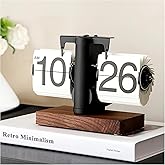 FOSA Flip Desk Clock, Retro Vintage Mechanical Flip Clock with Large Numbers, Silent Desk Table Clock with Wood Base for Home