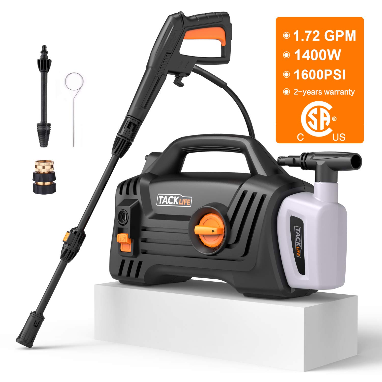Pressure Washer, High Efficiency 1600 PSI 1.72 GPM 1400W Electric Power  Washer, Lightweight and Easy to Carry with 3 Spray Wand, High pressure  cleaning Car, ...