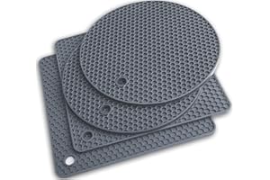 Q's Inn Silicone Pot Holders and Trivet mats Heat Resistant to 440°F to protect your table and countertop Contains 4 pieces 2 Round and 2 Squared