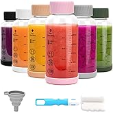 Zukro Glass Water Bottles with Colored lids 12 oz - 6 Pack Heat-resistant Borosilicate Juice Bottles with Stainless Steel Cap for Juicing, Protein, Milk, Smoothies - Airtight Leak proof, BPA Free