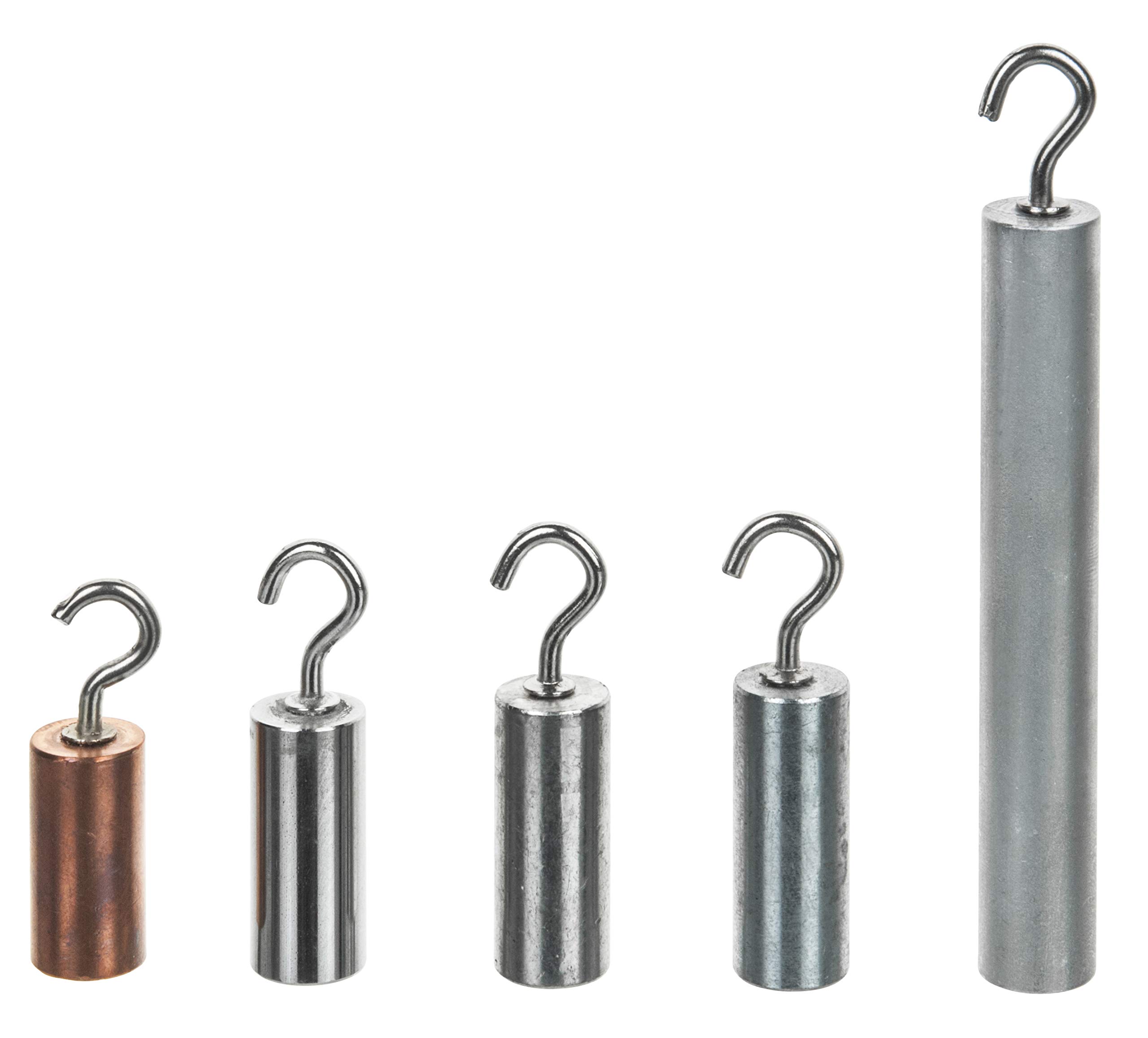 Specific Heat Cylinder Set -1.27cm Dia. Cylinders with Hooks and Identification stamps (Set of 5) - Eisco Labs