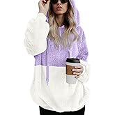 LONGYUAN Women Casual Hoodies Fashion Fuzzy Warm Pullover Sherpa Outerwear with Pockets