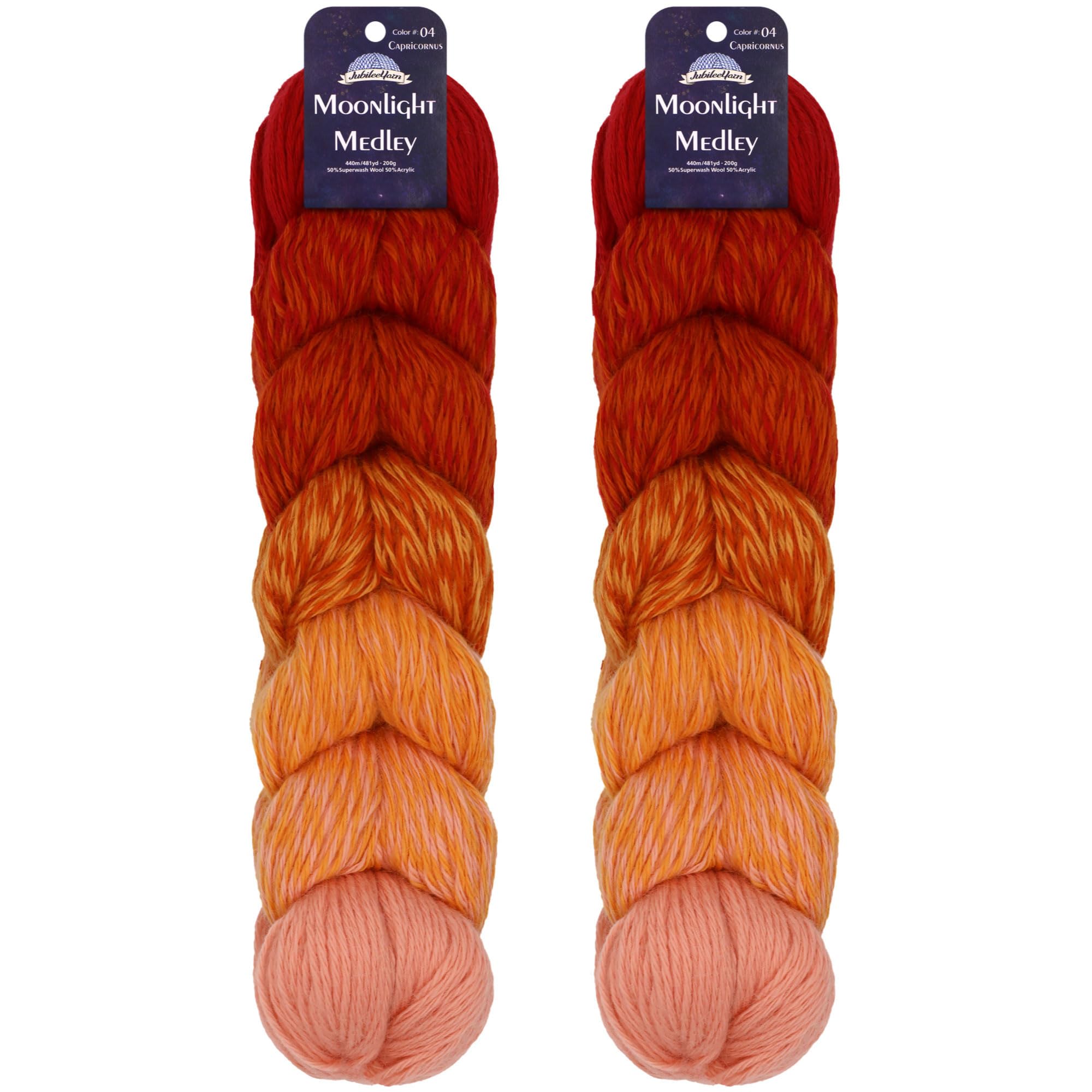 JubileeYarn Moonlight Medley Yarn - Ombre DK Weight Merino Wool/Acrylic - 200g/Hank - Aries - 2 Skeins