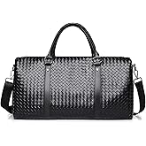 Leather Travel Duffle Bag for Men, Woven Carry On Weekender Overnight Bags for Business Sports Gym