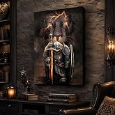 GUTTATY Lion of Judah Canvas Wall Art, Jesus and Lion Canvas Prints, Spiritual Knight Wall Decor with LionArtwork, Inspirational Animal Poster Picture for Living Room, Bedroom, Office, 28x40 Inch