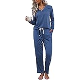 difficort Women's Pajama Sets Long Sleeve Lounge Sets Pjs Sleepwear with Pockets